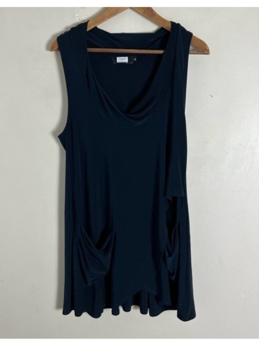 Sympli Navy Scoop Neck Sleeveless Tunic Top Front Pockets Slinky Travel Size 8